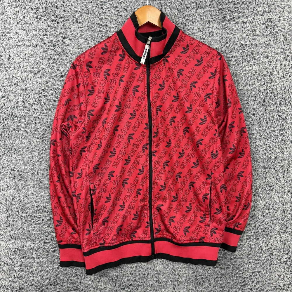 Adidas Jacket Mens Large Red All Over Trefoil Track Full Zip Originals Athletic